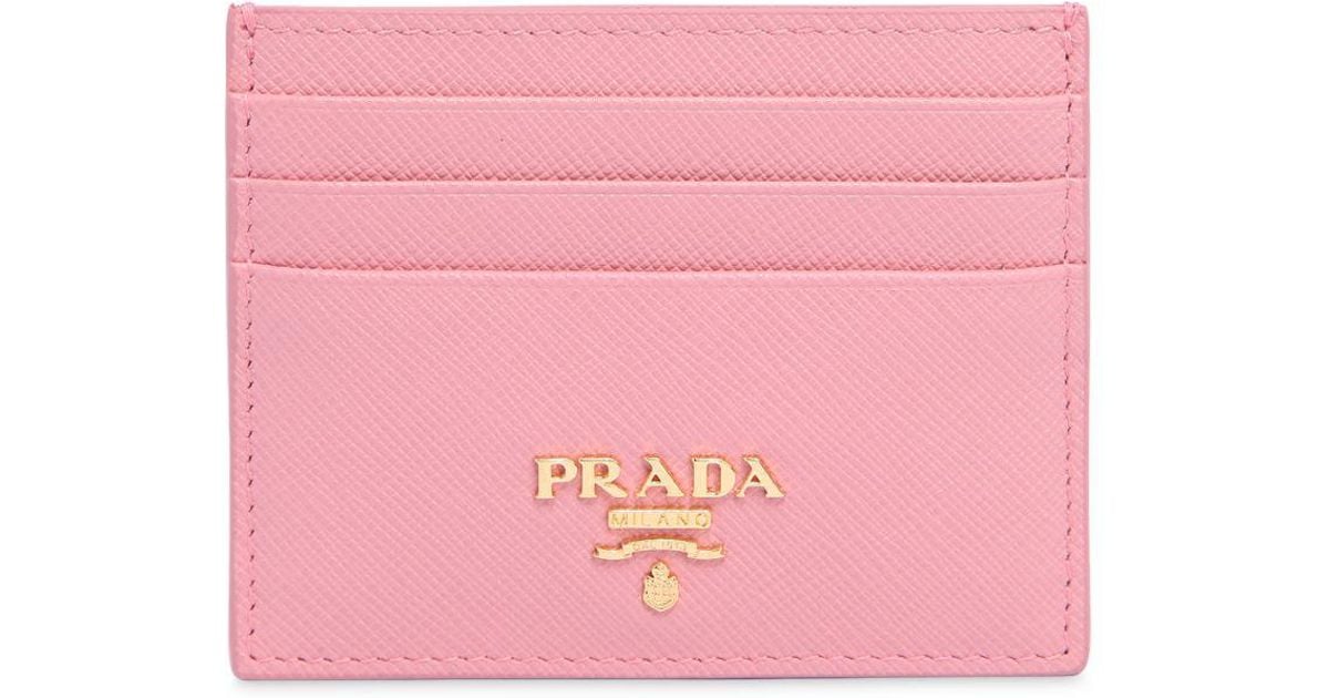 Prada Pink Saffiano Leather Flap Business Card Holder - ShopStyle