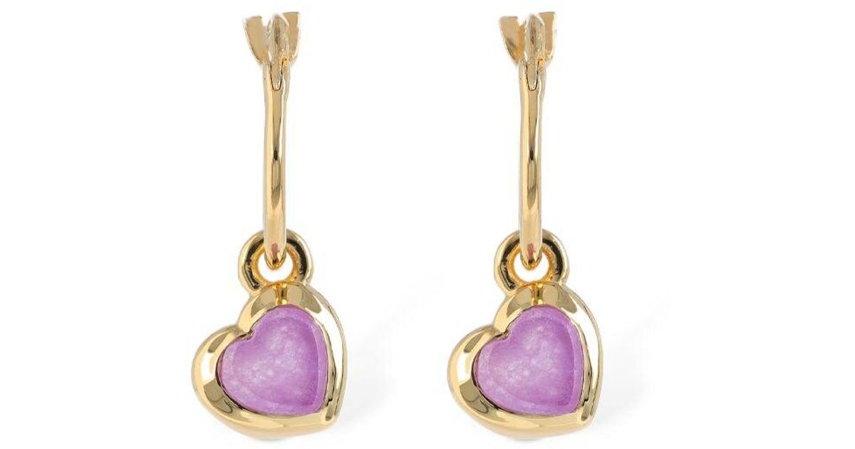 Missoma Jelly Heart Gemstone Hoop Earrings in Purple,Gold (Metallic ...