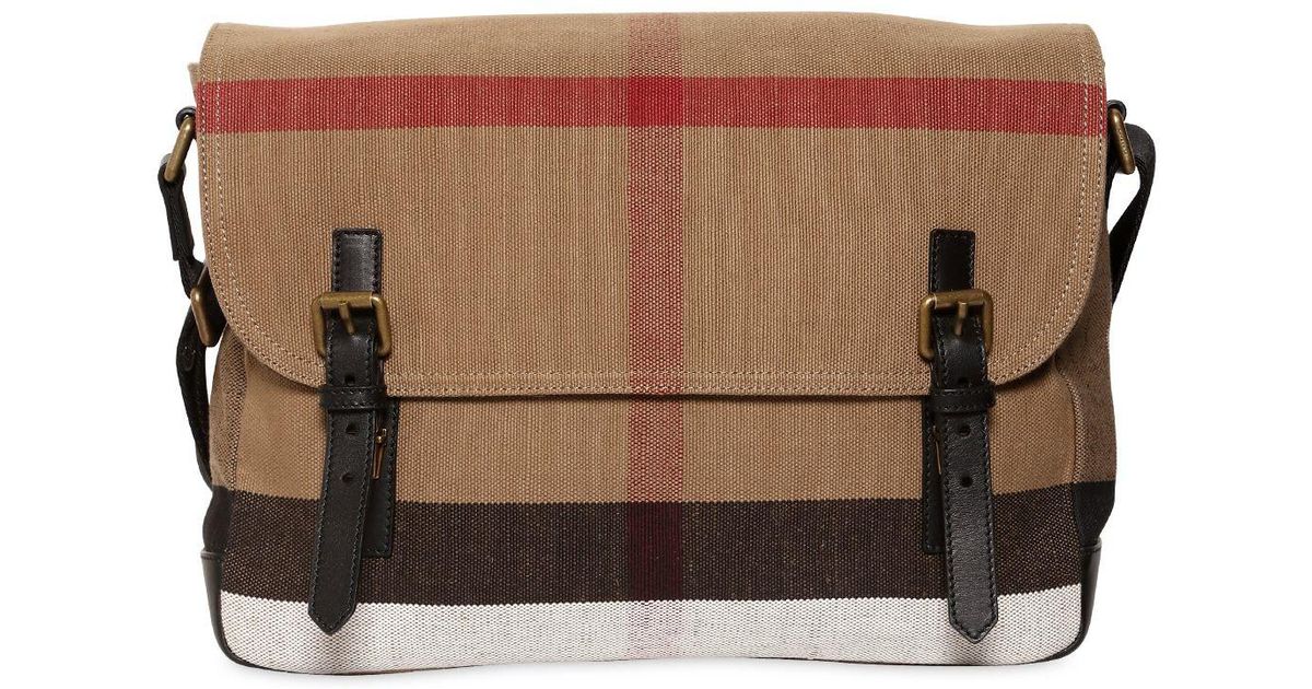 Burberry Check Cotton Canvas Messenger Bag for Men Lyst
