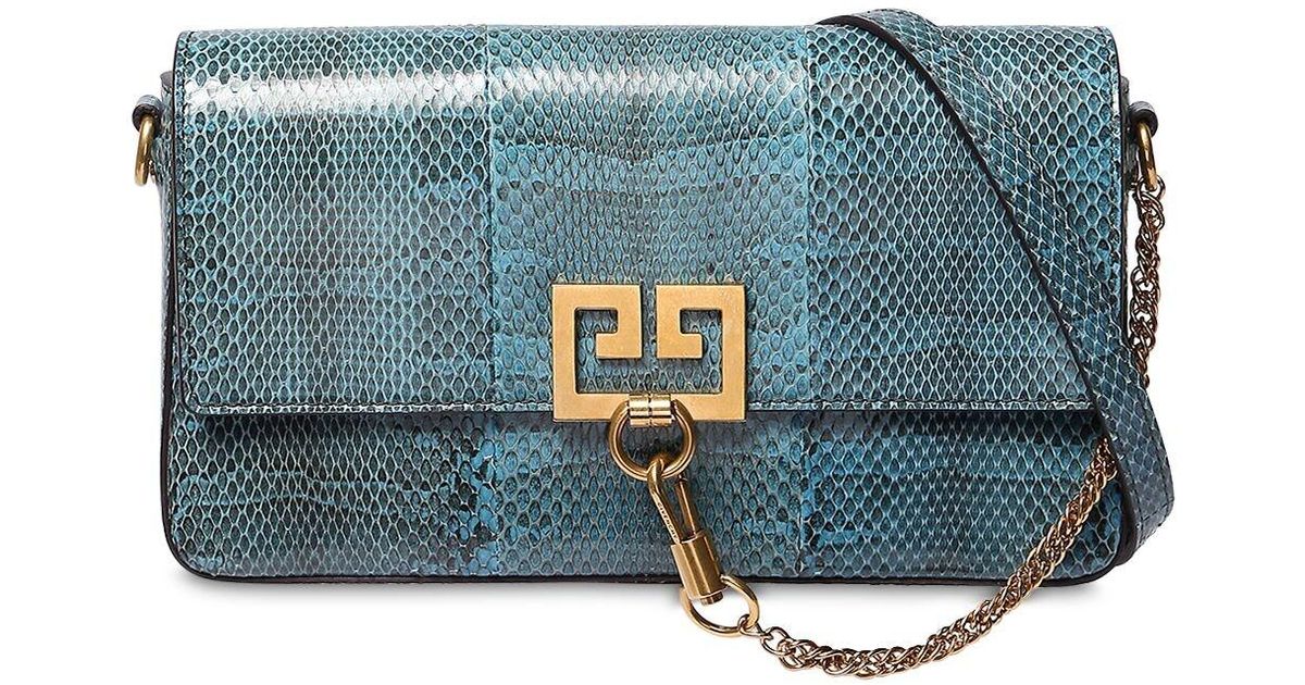 blue snakeskin bag