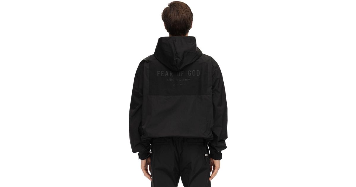 Fear Of God Logo Hooded Nylon Zip-up Jacket in Black for Men | Lyst
