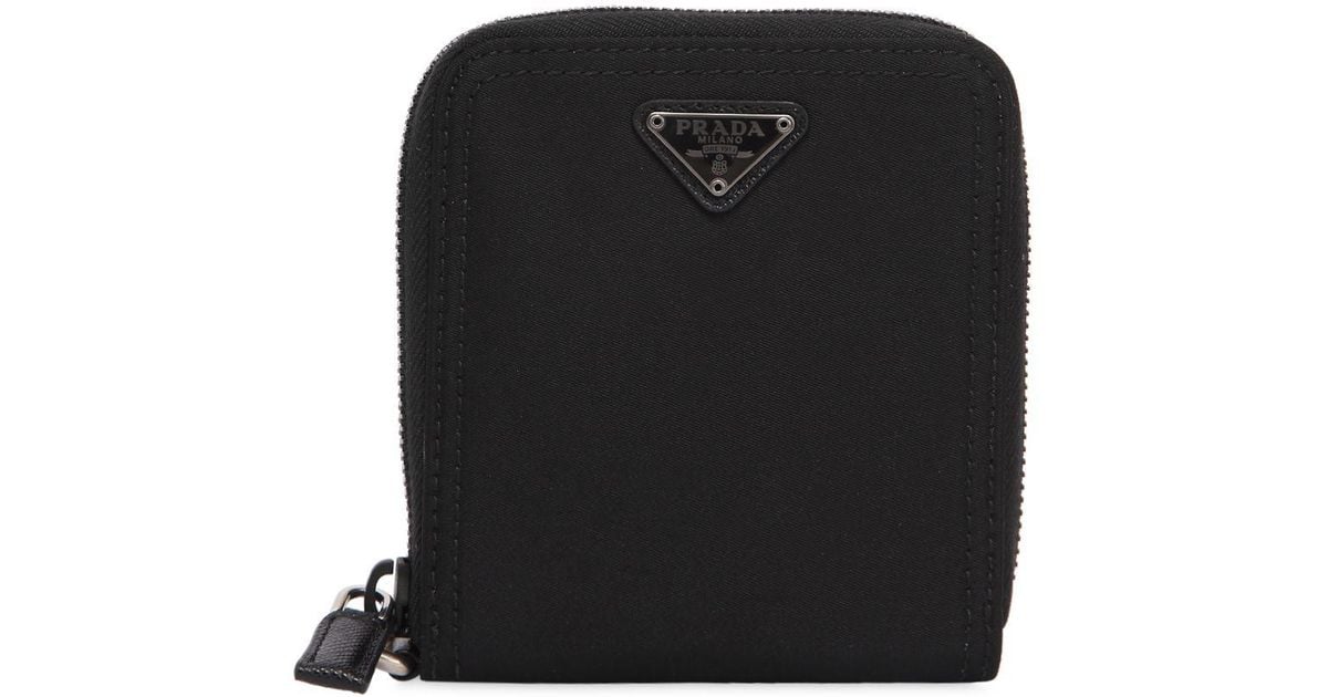 Prada Nylon Zip Around Wallet in Black | Lyst