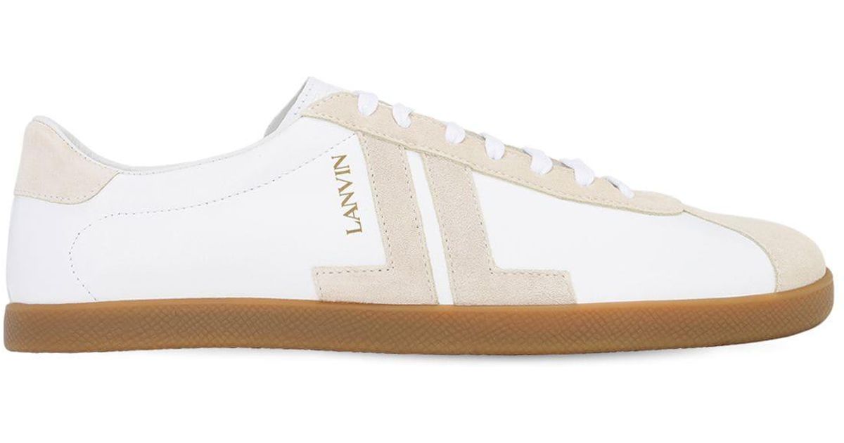 Lanvin Leather Low Top Sneakers W/logo in White for Men - Lyst