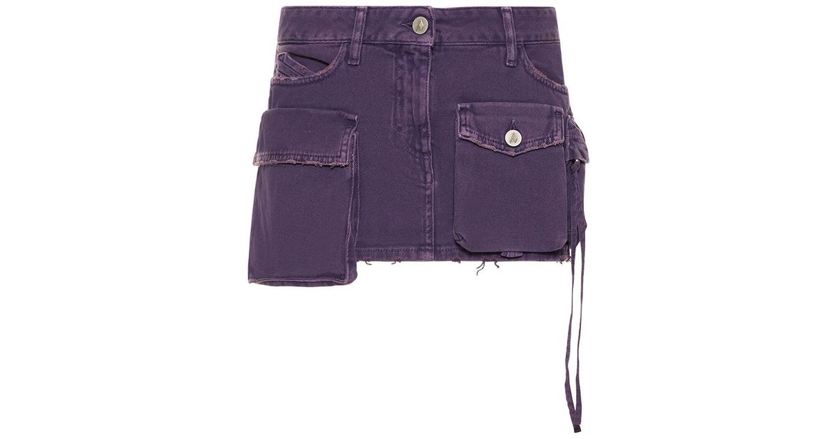 The Attico Fay Denim Cargo Mini Skirt in Purple | Lyst