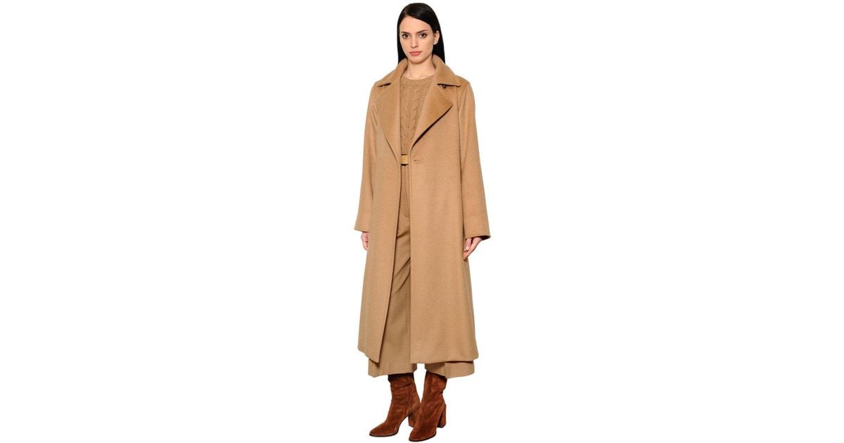 Max Mara Brushed Camel Coat W/ Belt in Natural - Lyst