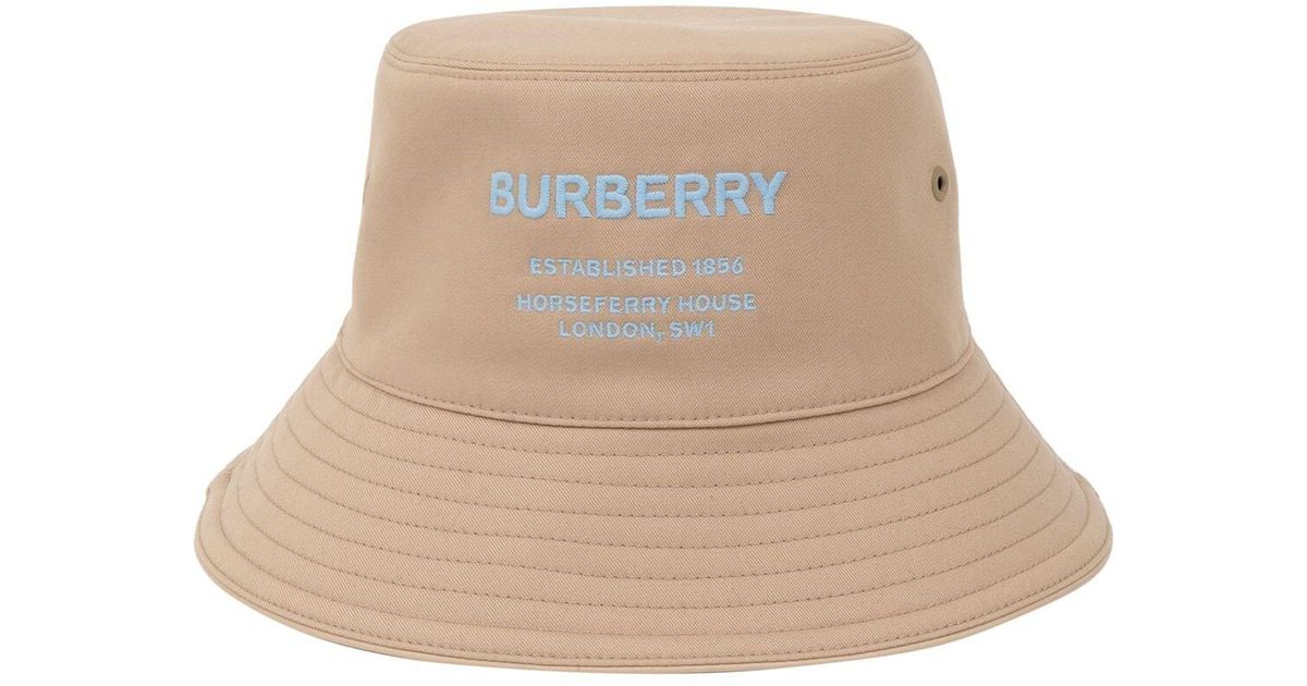 Burberry Logo Embroidered Cotton Bucket Hat in Natural | Lyst
