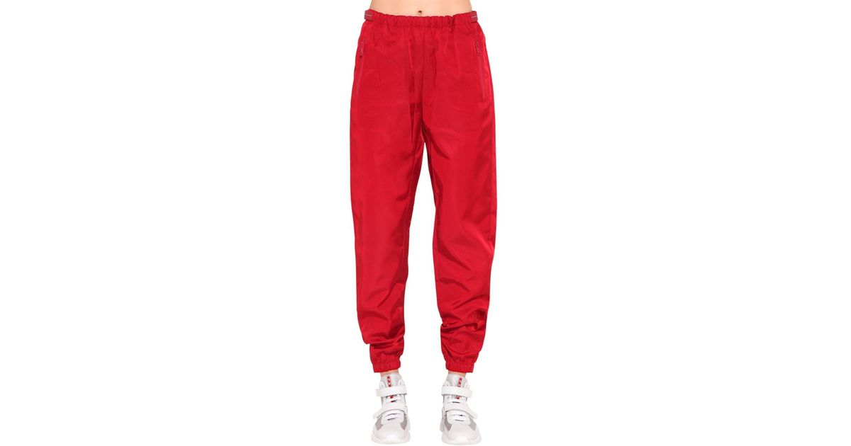 Prada Nylon Gabardine Track Pants in Red | Lyst