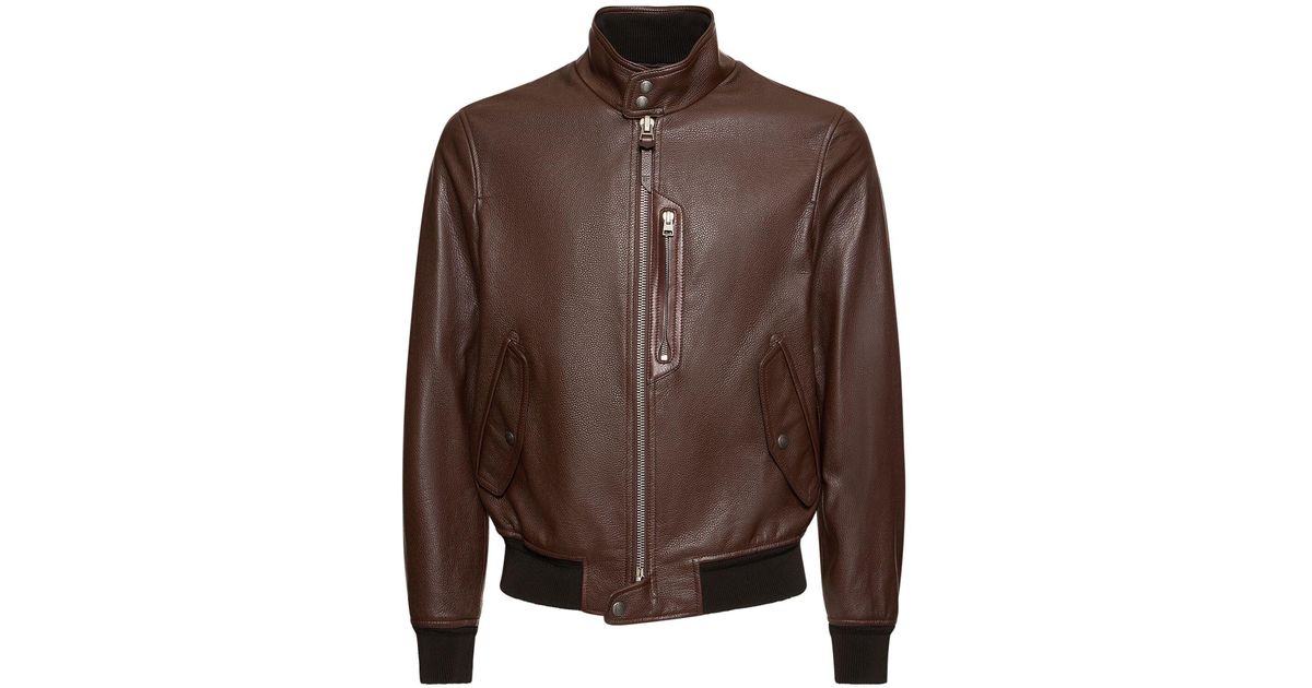 Tom Ford Harrington Tumbled Grain Leather Jacket in Brown for Men | Lyst UK