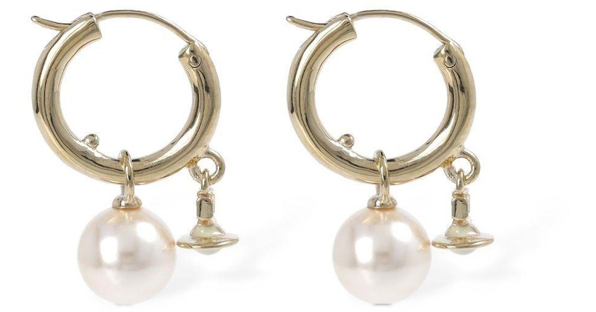 Vivienne Westwood Fenella Imitation Pearl Hoop Earrings in White Lyst