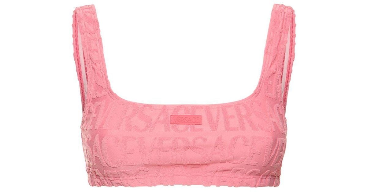 Versace Dua Lipa Terry Logo Jacquard Bikini Top in Pink | Lyst