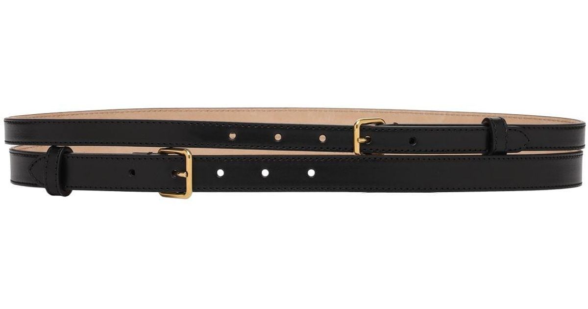 McQueen Thin Ecolux Leather Double Belt in Black | Lyst