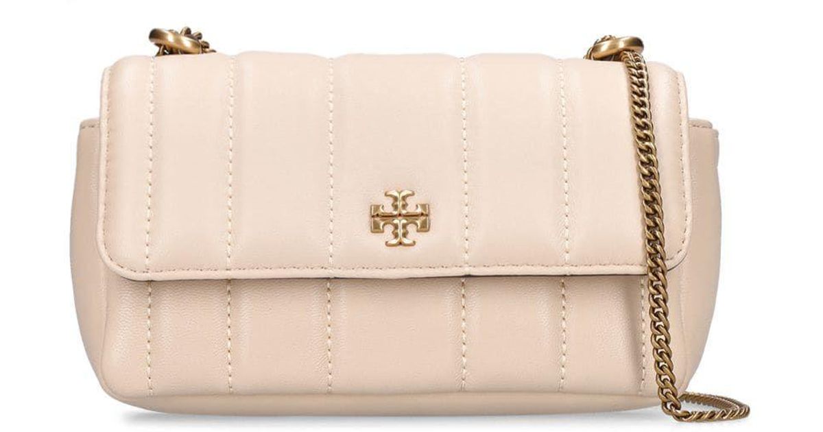 Tory Burch Mini Kira Leather Flap Bag in Natural | Lyst