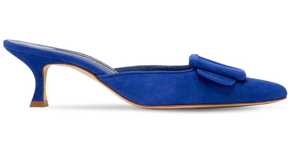 blue suede mules