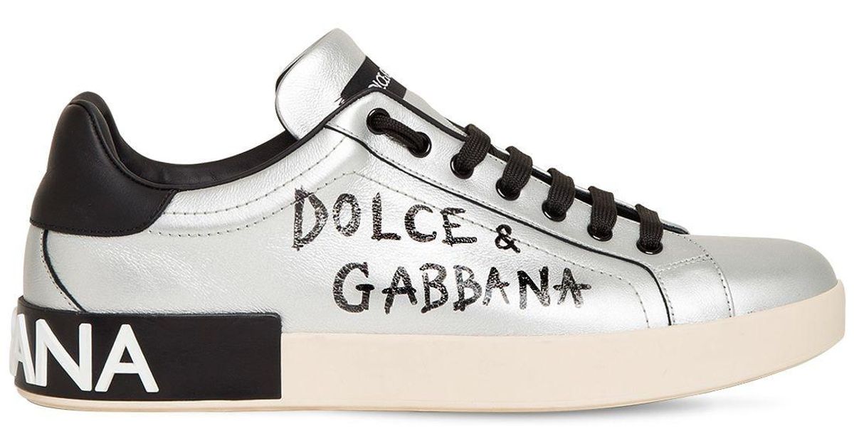 Dolce & Gabbana Metallic Calfskin Nappa Portofino Sneakers for Men Lyst