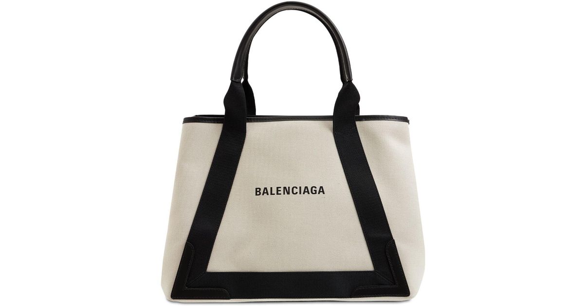 Balenciaga Md Navy Cabas Canvas Tote Bag | Lyst