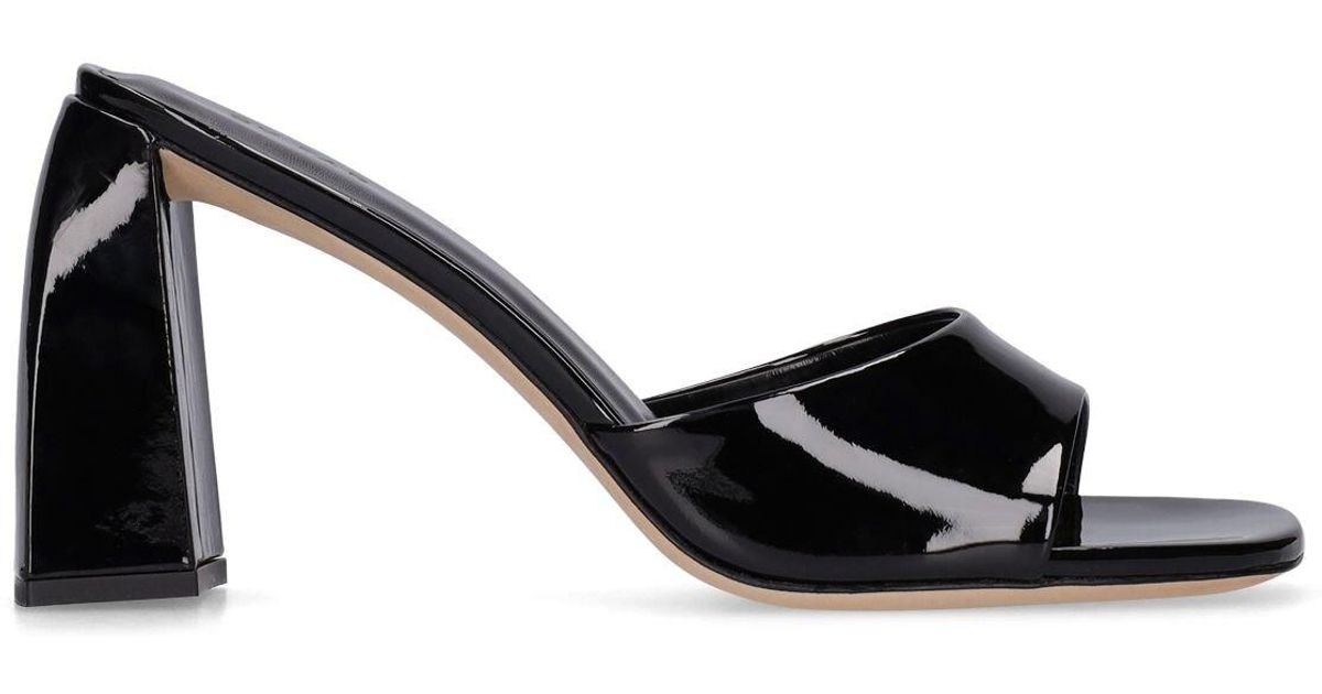 BY FAR Leather 100mm Michele Patent Mule Sandals in Black | Lyst