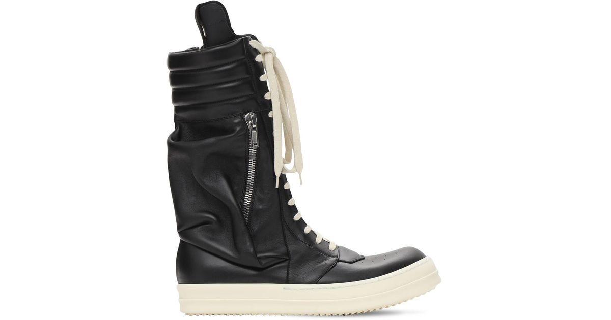 Rick Owens Cargo Basket Leather High Sneakers in Black for Men - Lyst