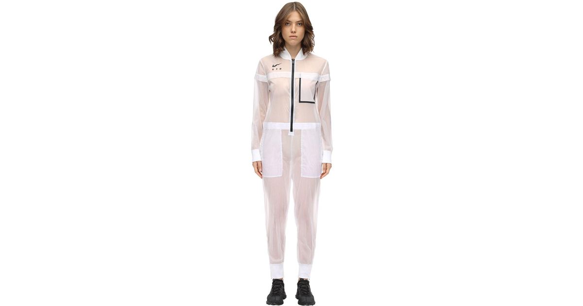 Nike Synthetic Long Sleeve Nylon Jumpsuit in White | Lyst