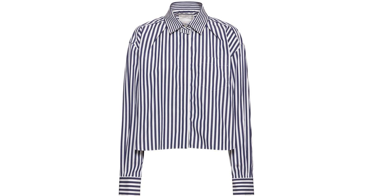 Sacai Striped Cotton Poplin Crop Shirt in Blue   Lyst