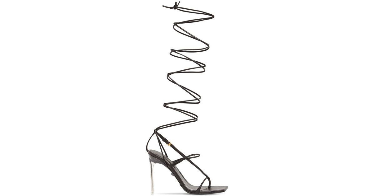 Versace 110mm Leather Lace-up Thong Sandals in Black | Lyst