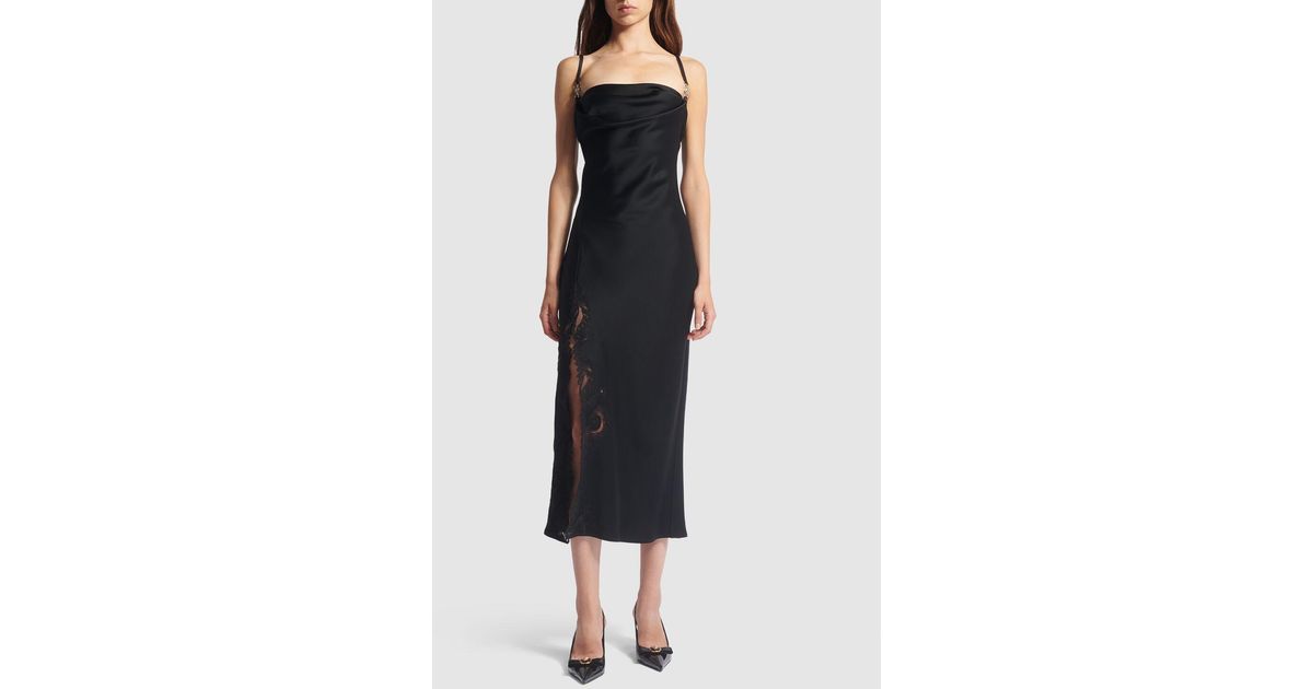 Versace Satin & Lace Midi Dress in Black Lyst