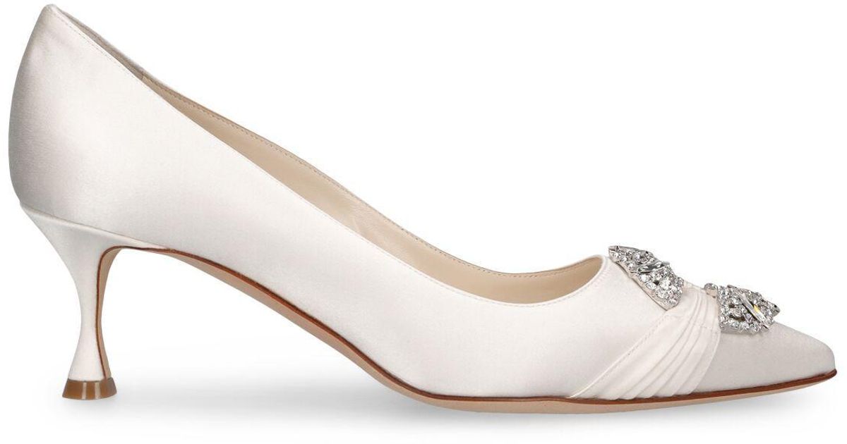 Manolo Blahnik 50mm Maidapump Satin Pumps in Natural | Lyst