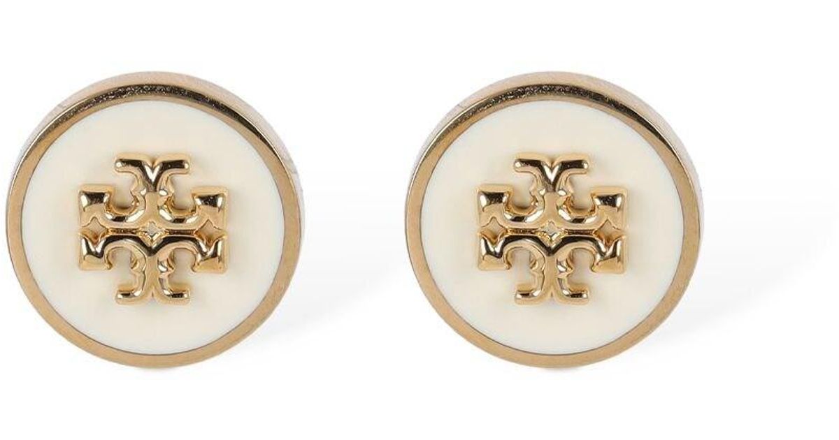 Tory Burch Kira Enamel Stud Earrings in Ivory/Gold (Metallic) | Lyst