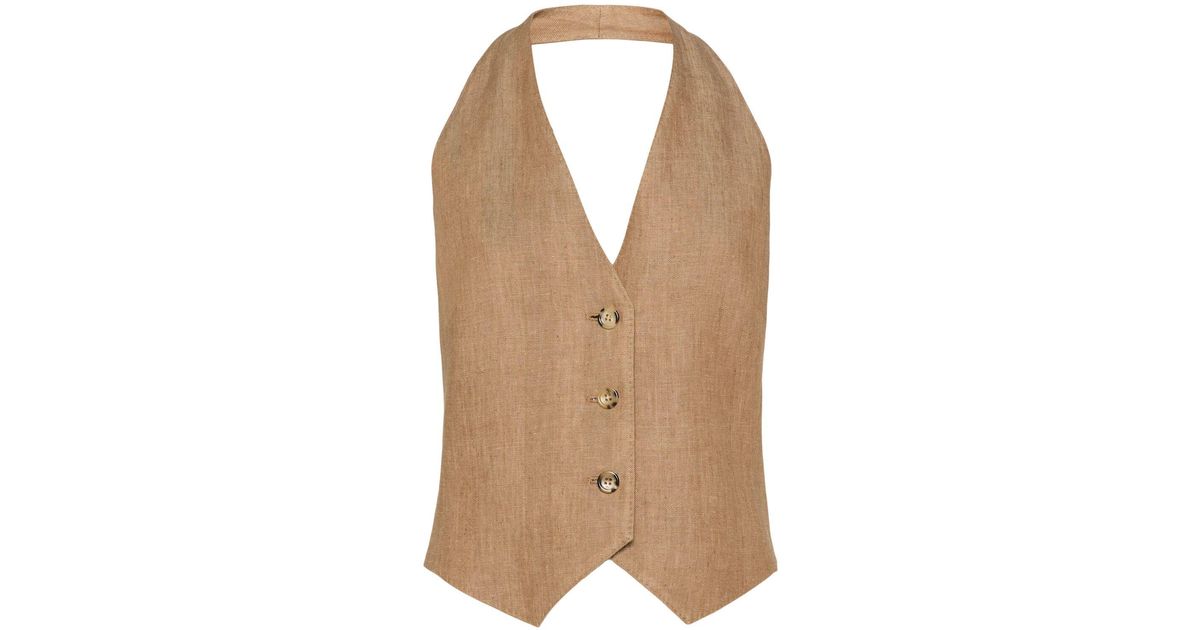 ◆MAX MARA 最新作◆Sauro オープンバック リネンベスト/Beige◆ Sauro open-back linen vest in beige - Max Mara | Mytheresa