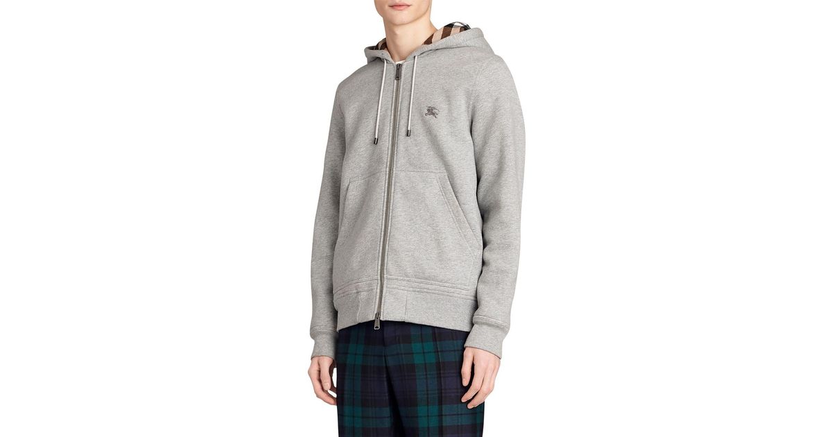 Burberry Zipup Sweatshirt Hoodie W/ Check Lining in Gray for Men Lyst