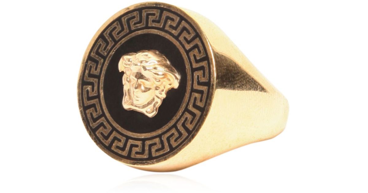 Versace Medusa Enameled Ring in Gold/Black (Metallic) for Men | Lyst