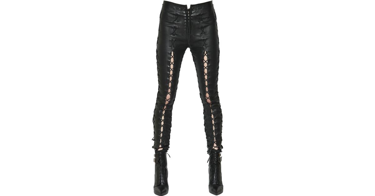 Unravel Project Lace Up Leather Pants in Black | Lyst