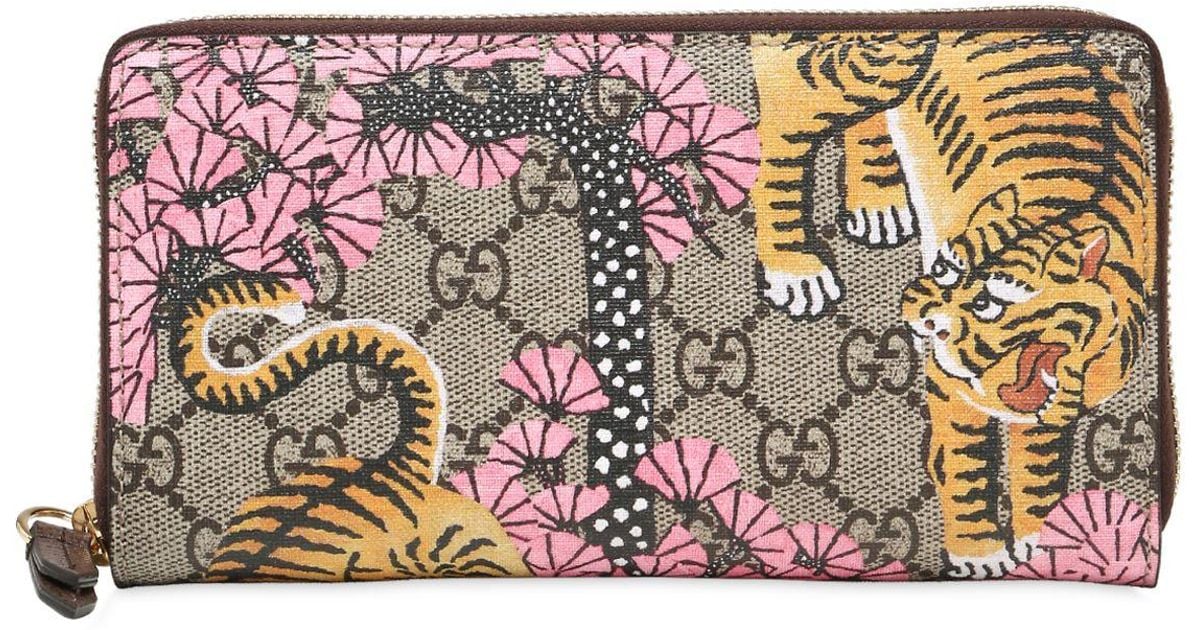 Gucci Tiger Cub Gg Supreme Zip Around Wallet in Pink | Lyst