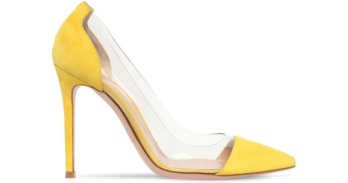 Gianvito Rossi 105mm Plexi & Suede Pumps in Yellow Lyst
