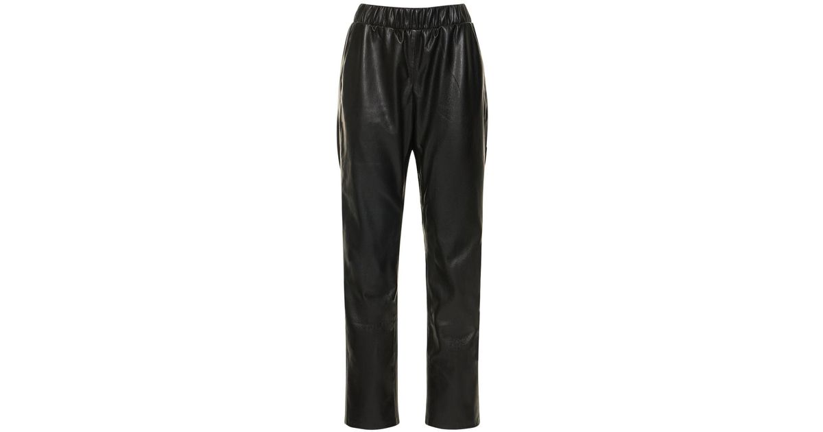 Anine Bing Colton Faux Leather Track Pants in Black | Lyst