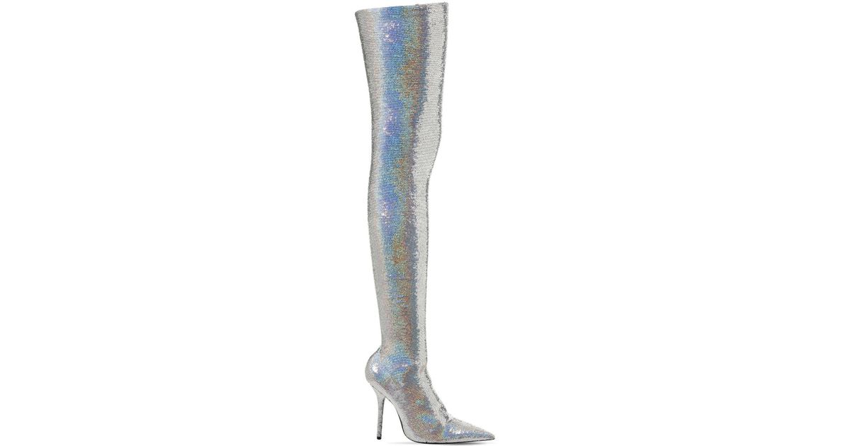 Balenciaga 80mm Knife Glitter Thigh High Boots in Metallic | Lyst