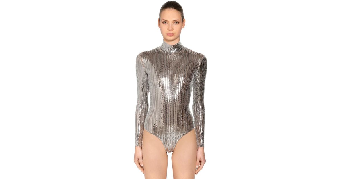 DSquared² Sequined Stretch Bodysuit in Silver (Metallic) Lyst
