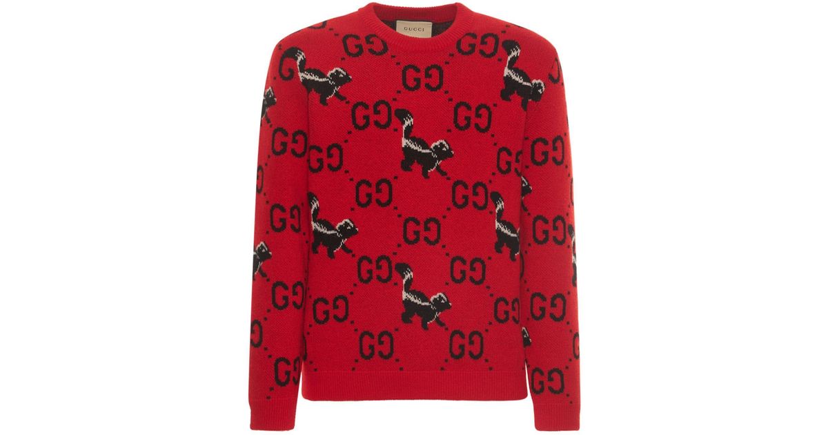 Gucci Gg & Skunk Wool Knit Sweater in Red for Men | Lyst