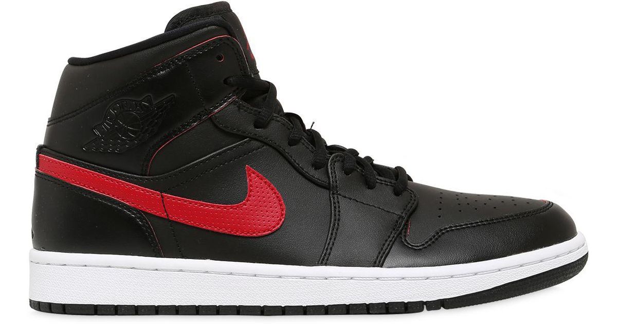 Lyst - Nike Air Jordan 1 Mid Top Leather Sneakers in Black for Men