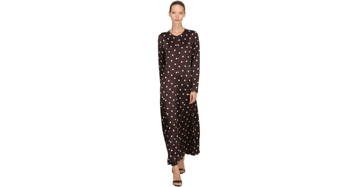 Ganni Cameron Polka Dots Satin Viscose Dress in Brown Lyst Canada