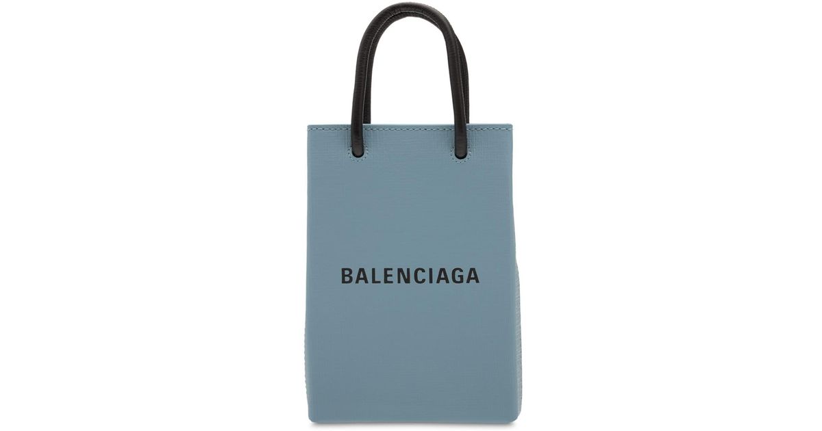 Balenciaga Shopping Leather Phone Holder in Blue Grey (Blue) | Lyst