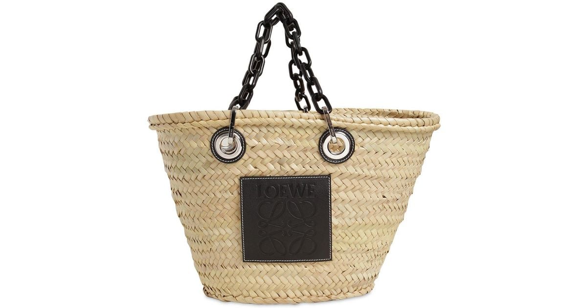 Loewe Leather Raffia Basket Bag - Lyst
