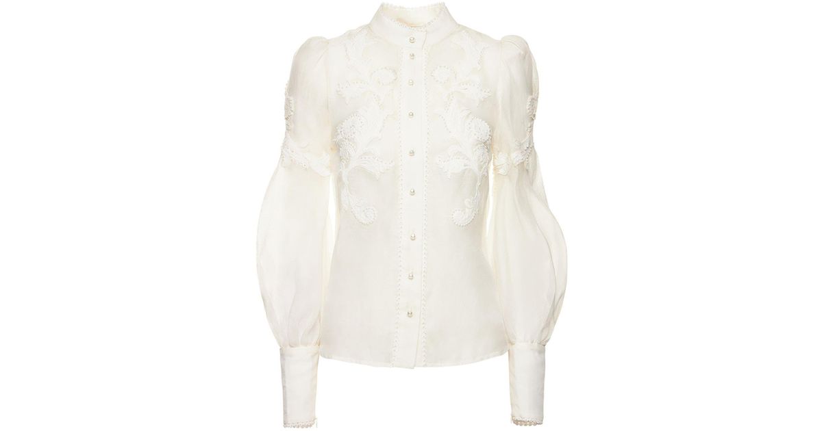 Zimmermann Wonderland Linen & Silk Blouse in White | Lyst