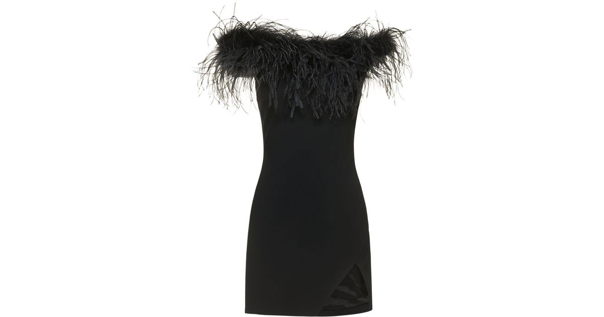 GIUSEPPE DI MORABITO Cady Envers Satin Mini Dress W/ Feathers in Black ...