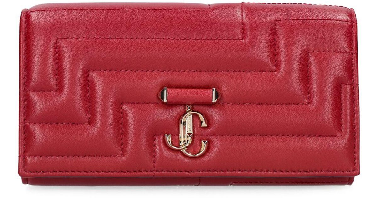 Jimmy Choo Avenue Quilted Nappa Wallet On Chain in Red | Lyst