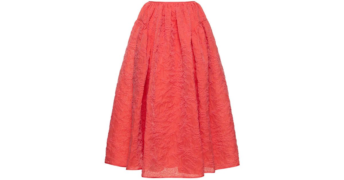 Cecilie Bahnsen Fatou Quilted Cotton Blend Midi Skirt in Red | Lyst