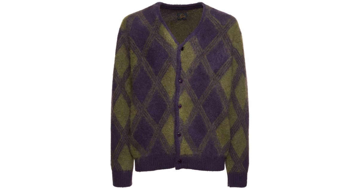 Needles Argyle Mohair Blend Cardigan in Blue for Men | Lyst