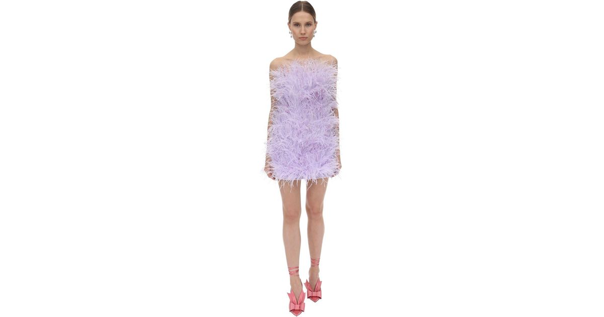 Vestito Con Piume Di Struzzo E DecorazioniThe Attico in Cotone di colore  Viola | Lyst