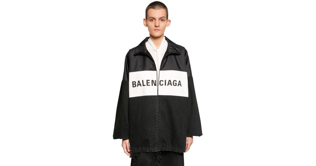 balenciaga nylon logo denim jacket