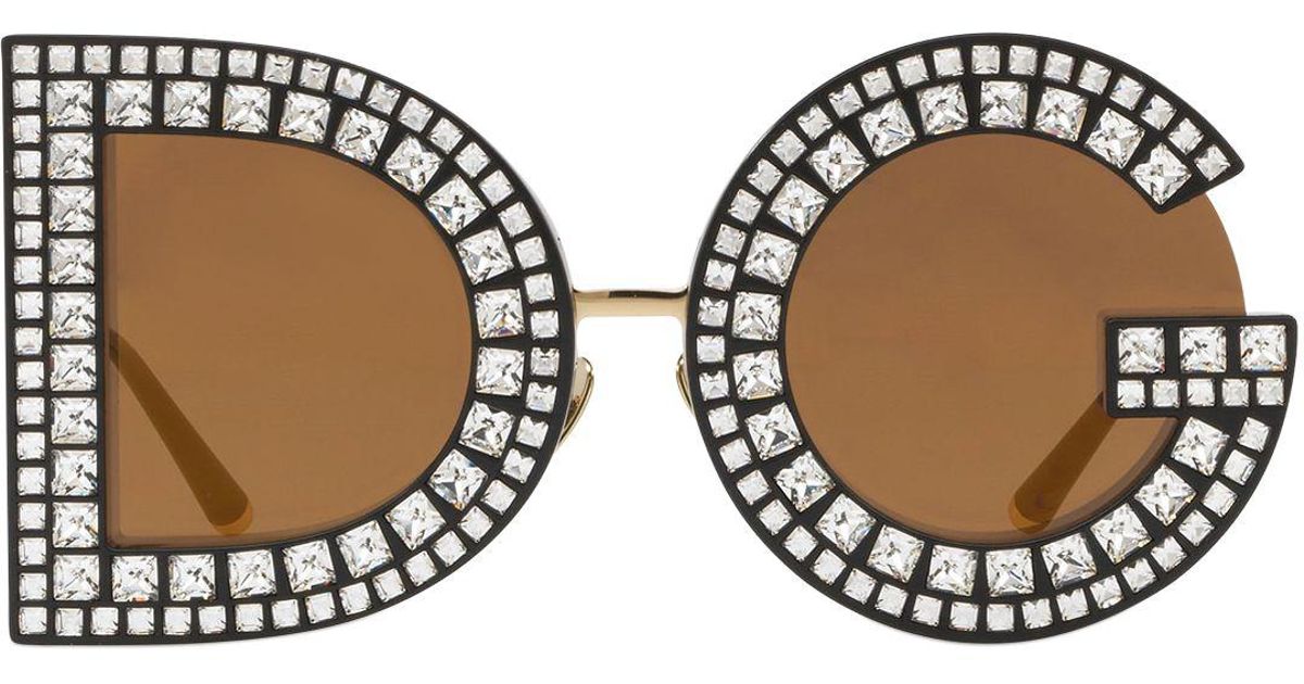 Dolce & Gabbana Dg Crystals Embellished Sunglasses in Gold (Metallic) | Lyst