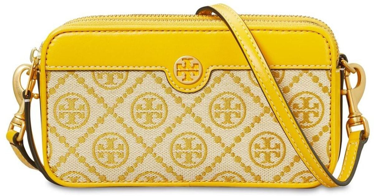 Tory Burch T Monogram Jacquard Double-zip Mini Bag in Yellow - Lyst